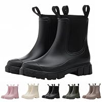 Women's Wellington Boots Ladies Ankle Wide Calf Rains Chelsea Boot Slip-On Waterproof Short Wellies Ladies Rain Boots Outdoors Garden Walking Black Size 5