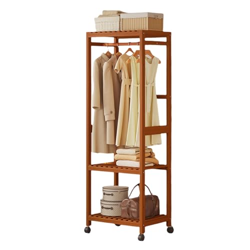 Simcat ハンガーラック コートハンガー 物干しラック ワードローブ 木製 頑丈 キャスター付き フック付き 棚付き 耐荷重100kg 洋服掛け 衣類収納 部屋干し 衣類ハンガー 寝室/玄関/家庭用 組立簡単 省スペース 大容量 倒れにくい土台(ブラウ