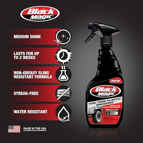 Image of Black Magic 120230 Tire Trim Plastic Dressing, Medium Shine, Streak-Free, Water Resistant & Non-Greasy Formula for Tires, Trim & Plastic, Lasts Up to 2 Weeks - 16 Fl Oz