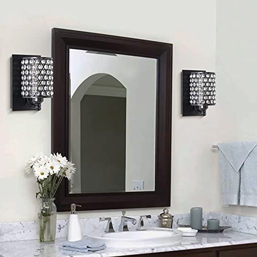 Image of Crystal Wall Sconce Oil Rubbed Bronze Finish (Set of 2) Modern Concise Style Wall Light Fixture with Polyhedral Opal Crystal Shade for Bath Room, Bed Room, LED Bulb(not Include)