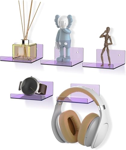 NiHome 0139 Lot de 5 étagères murales flottantes en acrylique Violet