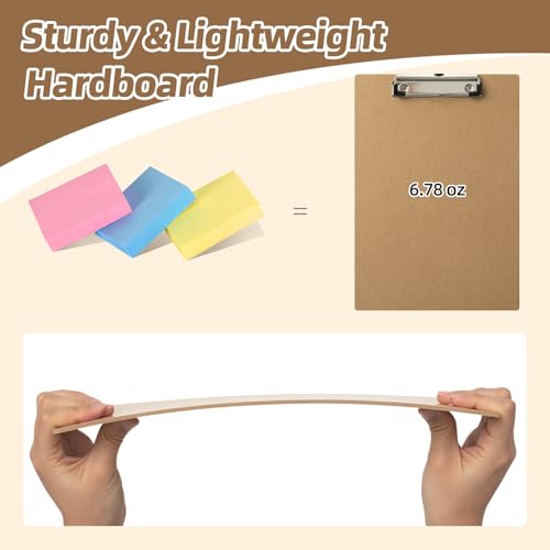 HappyHapi 16 Pack Clipboard 8.5 x 11 Letter Size Clip Boards Bulk, A4 Wooden Hardboard Office Clipboards Pack for Classroom, Work-Meetings, Brown