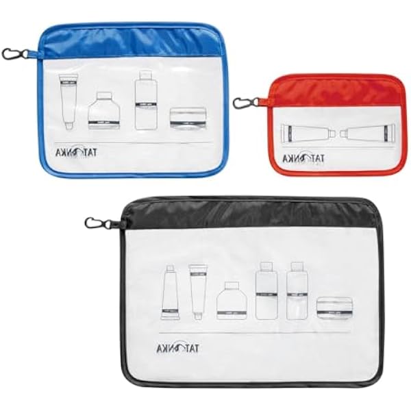 Tatonka Kosmetyczka Zip Flight Bag Set (3 sztuki A4 / A5 / A6) - przezroczyste worki do przewożenia płynów w bagażu podręcznym samolotu (czerwony/niebieski/czarny)