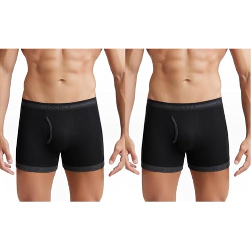 Image of Jockey Men's Super Combed Cotton Rib Solid Boxer Brief with Stay Fresh Properties Style 1017 Black & Black Melange S (Pack of 2)