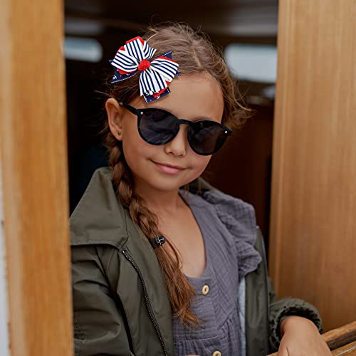 Nautical Anchor Hair Bow Clips 4" Patriotic Red White Blue Sailor Pigtail Alligator Bow Barrettes Cruise 4Th July Party Accessory For Baby Toddler Teen Girls School Kids #TOP2