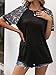 Women Sequined Splicing Short Sleeve T-Shirt Fashion Sparkle Sequin Party Tops Glitter Summer Beach Vacation Tee Shirt(Black,L)