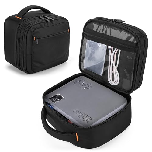 Image of CURMIO Double Layers Projector Case, Mini Projector Carrying Bag Compatible for DR.J Professional and QKK Mini Projector, Black