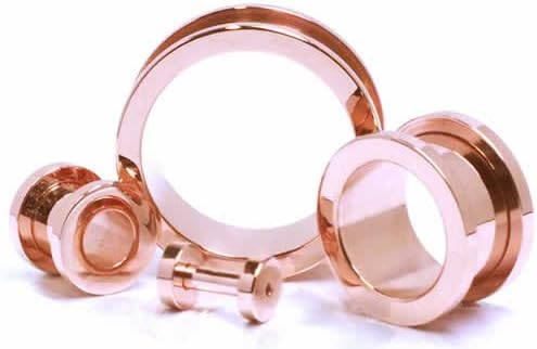 [グリーンピアッシング] ボディピアス トンネル ピンクゴールド サージカルステンレス 埋め込み型 ホールピアス シンプル フレッシ