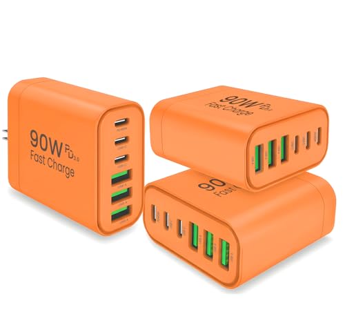 Image of 90W GaN USB C Charger Block [3 Pack],6-Port USB C Wall Charger Fast Charging 45W PD Power Adapter for MacBook Air /iPad Pro /iPhone 17Pro Max /Samsung Galaxy S24 Ultra /Tabs for Home Travel