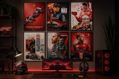 Image of Rangkaar Formula 1 Racing Poster Set of 6 - A4 Size F1 Car Wall Art Prints for Bedroom, Living Room & Office Decor (Unframed)