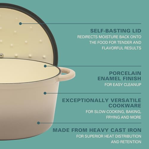 Image of Gibson Home Addlestone 7 Qt Enameled Cast Iron Dutch Oven Pot with Lid - Round, Oven Safe to 500F, Ideal for Bread Baking & Stews - Gradient Taupe