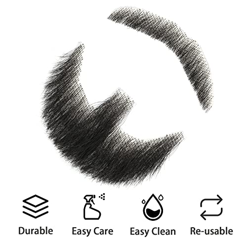 BEXIUKAKA False Mustaches Fake Beard Realistic 100% Human Hair Face Beard Realistic and Mustache Black for Men Realistic Makeup Lace Beards Invisible False Performance Cosplay(Black)