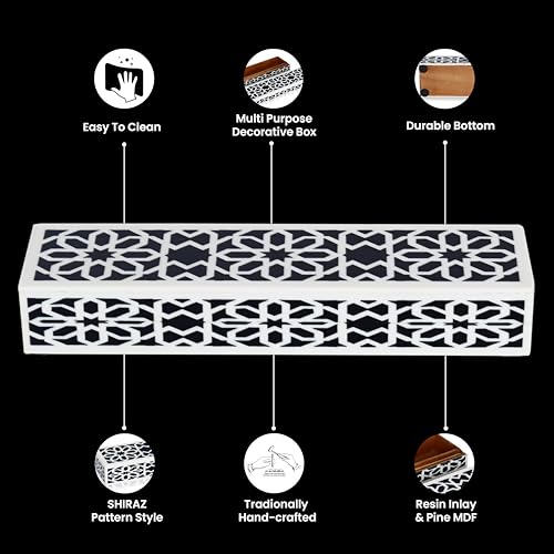 Handicrafts Home Decorative Storage Box with Lid, Black White Shiraz Geometric Pattern Remote Holder, Slim Coffee Table Box - Image 4