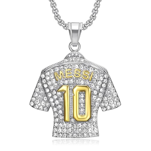 HAILIWEI Soccer Jersey 10 Necklace, Number 10 Soccer Jersey Pendant Necklace, Titanium Steel Necklace Pendant, Football Gifts for Miami Fans(Silver