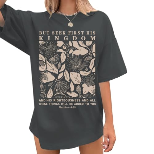 Oversized Christian Faith Shirts for Women Jesus Bible Verse Tshirts Wildflower Floral Boho Shirt Vintage Graphic Tee