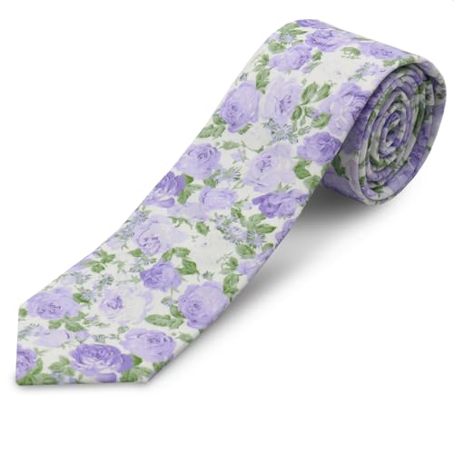 Image of Cotton Floral Ties for Men 2.76 inch Men's Skinny Tie Linen Flower Printed Neck Tie for Wedding Dating Party