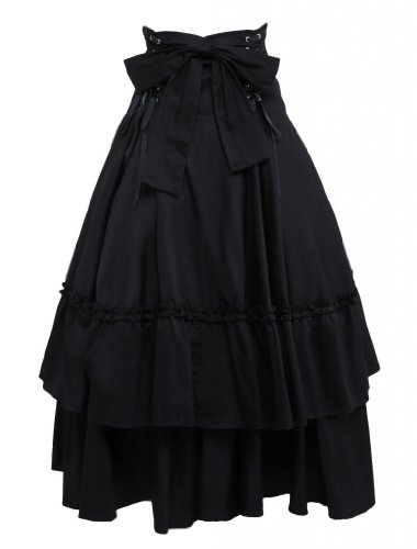 M4U Womens Cotton Black Polka Ruffled Lace Bottom Lolita Skirt