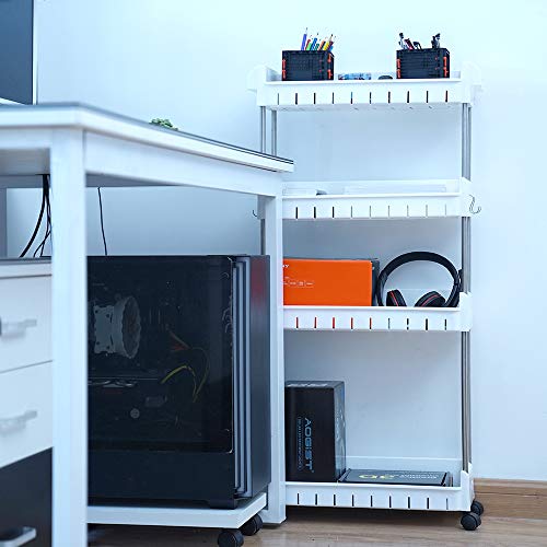 Aogist 4-Tier Slim Storage Cart Mobile Shelving Unit Slide Out Storage Tower for Kitchen Bathroom Laundry Room Narrow Places(White)