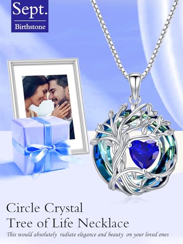 TOUPOP Tree of Life Birthstone Necklace 925 Sterling Silver Pendant Austrian Crystal Jewelry Anniversary Birthday Christmas Gifts for Women Mom Her Wife2