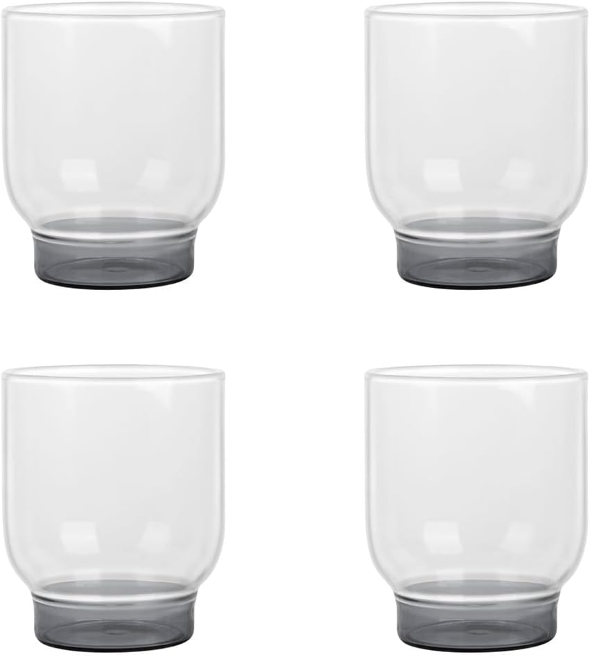 Elle Decor Water Drinking Glasses Set of 4, 12 Oz Whiskey Tumblers with Heavy Weighted Colored Base - Clear Double Old-Fashioned Cups for Home Bar, Iced Coffee, Cocktails & Juice - Durable Glassware