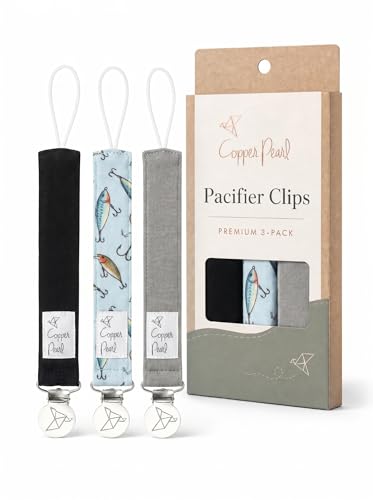 Image of Copper Pearl 3-Pack Pacifier Holders: Premium Knit Binky Clips for Baby Girls and Boys - Stylish Stainless Steel Design for Secure No-Drop Attachment - Trout