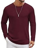 COOFANDY Men's Long Sleeve Shirts Crew Neck T Shirt Solid Casual Tshirt Lightweight Work Tees Heather Burgundy