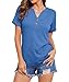 Balivsa Workout Tops for Women Short Sleeve Business Casual Shirts Button Down Loose Fit Ladies Blouses Blue Medium