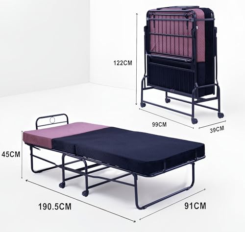 Image of Spacecrafts High-Density Recliner Folding Bed with Mattress | Portable Guest Bed, Space-Saving Lounge Cot | Compact Recliner Guest Bed | Metal Frame with Wheels (3 ft x 6.3 ft) (Pink & Black)