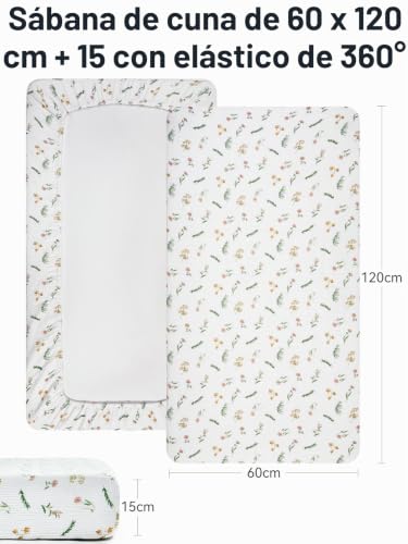 Miniatura 4 de Tillyou Juego De 2 Sábanas Bajeras Ajustables De Muselina, 60 X 120 Cm, 100 Algodón, Diseño Floral