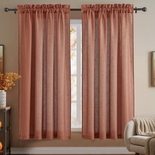 RYB HOME Linen Semi Sheer Curtains 72 inches Long for Living Room