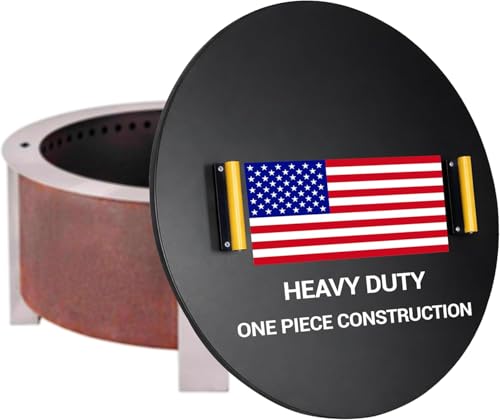 22.5 firepit lid round for inside up to 22 gas fire pit lid for Outdoor Fireplace Cover Steel fire pit metal cover W/ 2 Wooden Handles & Heat Resistant Snuffer Lid for Round Patio Fire Pit Ring