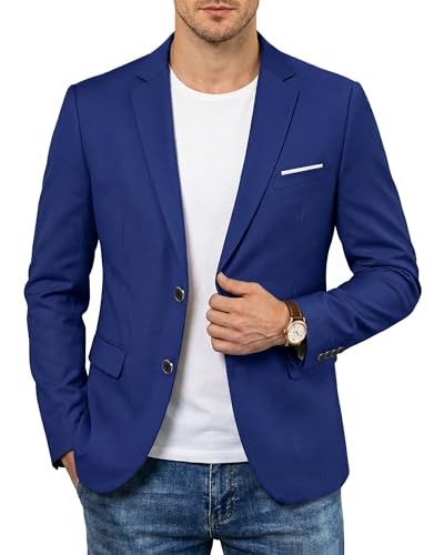 YND Men's Two Button Slim Fit Blazer, Casual Lightweight Suit Jacket Sport Coat Sapphire