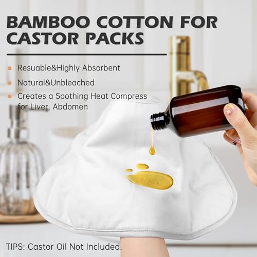 Image of Reusable Castor Oil Pack Wrap for Liver Detox, Castor Oil Wrap for Stomach Less Mess, Elastic Strap Organic Cotton Machine Washable Anti Oil Leak 2pcs, White