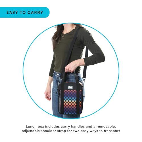 Image of Arctic Zone Urban Kids Lunch Box Combo with Ice Pack and Strap, Checkered | Kids lunch box with reusable gel ice pack and sandwich container, 2 compartment insulated cooler for school or travel lunch