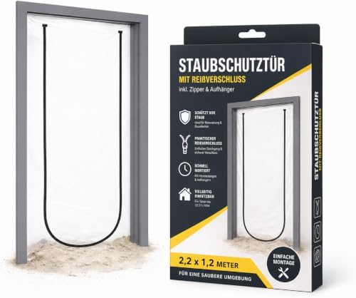 Protector de polvo para puerta, 110 x 220 cm, extrafuerte, con cremallera y sistema de suspensión Easy Comfort, puerta de construcción para renovación sin polvo
