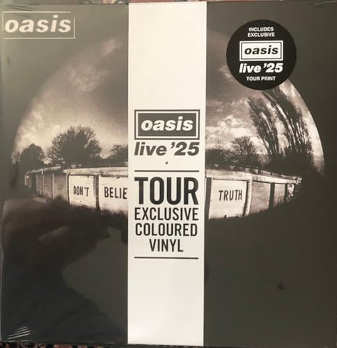 Image of Oasis - Don't Believe The Truth - Live '25 Tour Limited Exclusive Black & White Split + Oasis Live '25 Official Tour Programme & Tour Print & Live '25 Carrier Bag [VINYL]