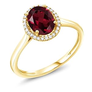 Gem Stone King 10K Yellow Gold Red Rhodolite Garnet and Diamond Engagement Ring For Women (1.35 Cttw, Oval 8X6MM, Gemstone Birthstone, Available In Size 5, 6, 7, 8, 9)