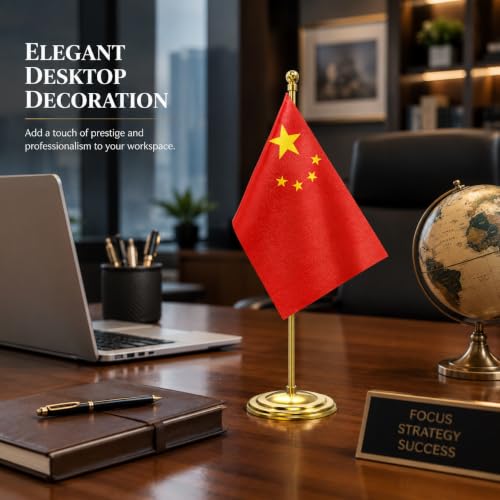 Image of The Flag Company Gold Acrylic Pole with Round Base | Desk Flag for Office, Reception & Home Decor (China)