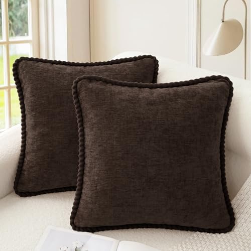 CaliTime Decorative Couch Throw Pillow Covers 18 X 18 Inches Pack of 2 Cozy Chenille Piping Edge Cushion Cases for Sofa Bed Living Room Home Coffee