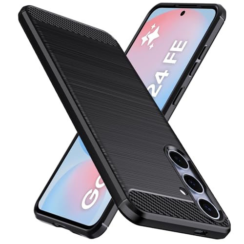 Natbok Military-Grade Shockproof Case for Samsung Galaxy S24 FE, Carbon Fiber Texture, Soft Flexible TPU Slim Anti-Scratch Cover, Black
