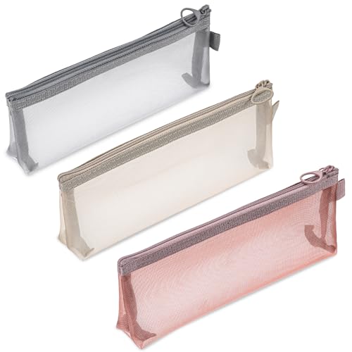 3 Pcs Mesh Makeup Brush Bag, Nylon Mesh Zipper Pouch Bags Portable Mesh Zipper Pouch Bags Mesh Makeup Bags with Zipper Mesh Makeup Brush Pouch for Travel Office Home Accessories