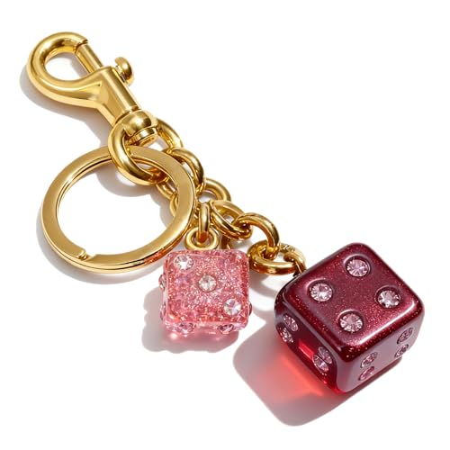 ZACAGO Dice Keychain for Women Lucky Red Dice Bag Charm with Gold Key Ring Cute Purse Accessory for Men Backpack Decor, Gambling Gift