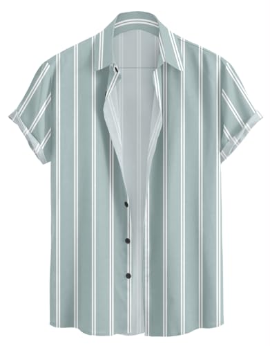 Image of Vertical Striped Short Sleeve Casual Shirt for Men, Stratchable 100% Spandex Material,Black and White