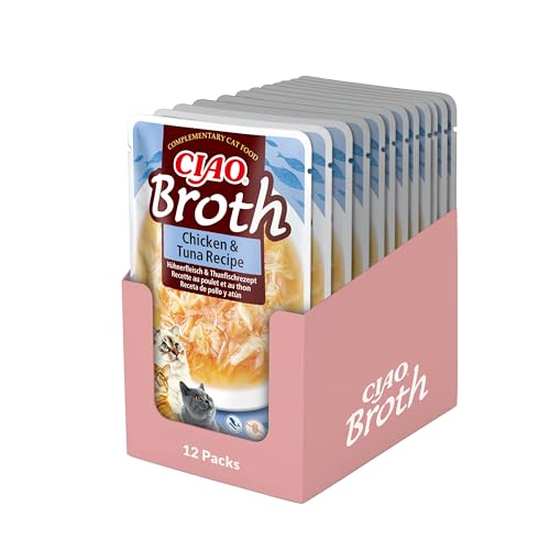Ciao Broth by INABA Wet Cat Food - Chicken and Tuna - 12 Packs (480g total) / Moist Treat Delicious & Healthy Snack Food Topper Side Dish Complement Natural Grain Free Wet Cat Food