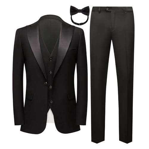 Men Suit 3 Pieces Slim Fit Solid Color Peaked Lapel Tuxedo Jacket Blazer for Party Prom Wedding