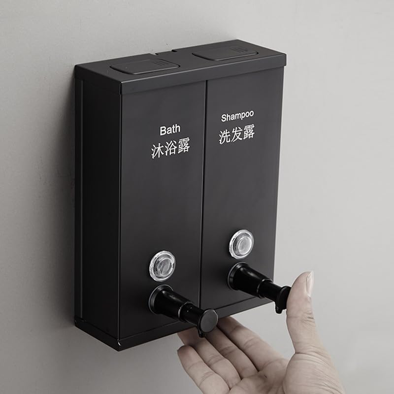 Dispensador de jabón montado en la Pared, champú, Gel de Ducha, Botella, Caja de desinfectante de Manos, dispensador de jabón Negro de Doble Uso