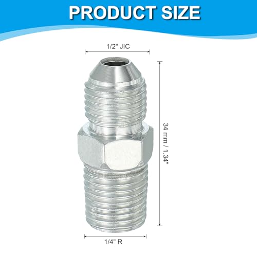 Image of PATIKIL Pipe Adapter Connector 1 /2 inch Male 74 Flare JIC x 1 /4 inch Male R Pipe Fitting Oil Feed Restrictor Fitting Hydraulic Connector for Oil Steam Water Pipelines System