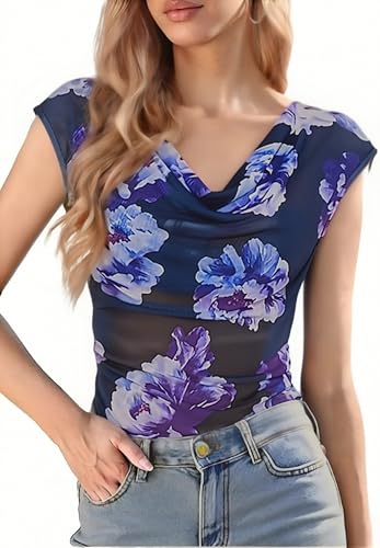 GERT COREL Women's Cowl Neck Sleeveless Top 2026 Sleeveless Ruched Floral Printed Shirts Summer Tank Tops - image 1
