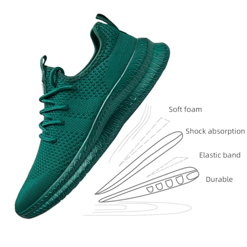 Image of Men's Shoes Running Walking Sneakers Casual Tennis Slip on Shoes Lightweight Breathable Fashion Comfortable Workout Athletic for Shoes Gym Sport Dark Green Size US 8.5