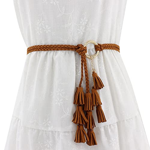 Women Casual Knotted Braided Belt Fringe Waist Cord Belt Back Belt Holster